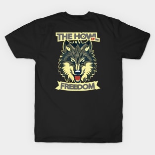 The Howl Of Freedom Wolf Vintage Retro T-Shirt